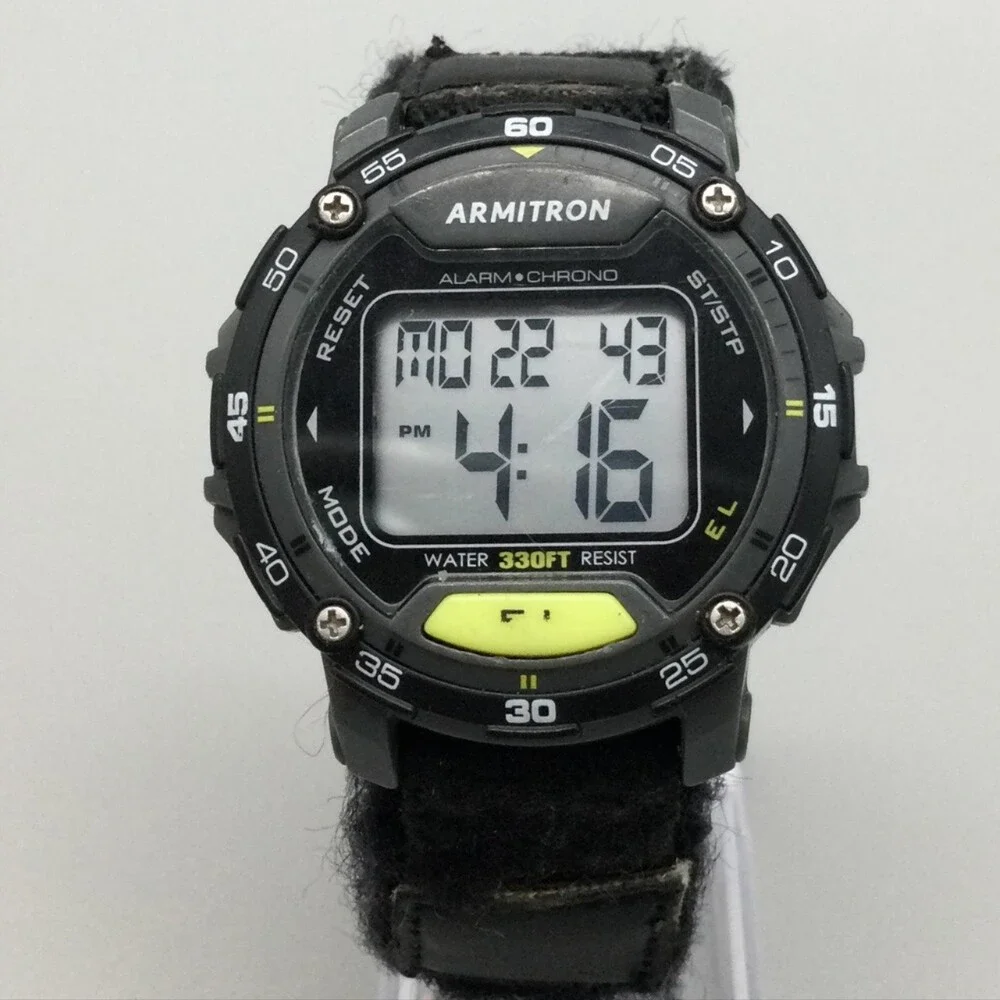 Armitron Pro Sport Mens Watch 43mm Digital Black Nylon Alarm Chrono Backlight